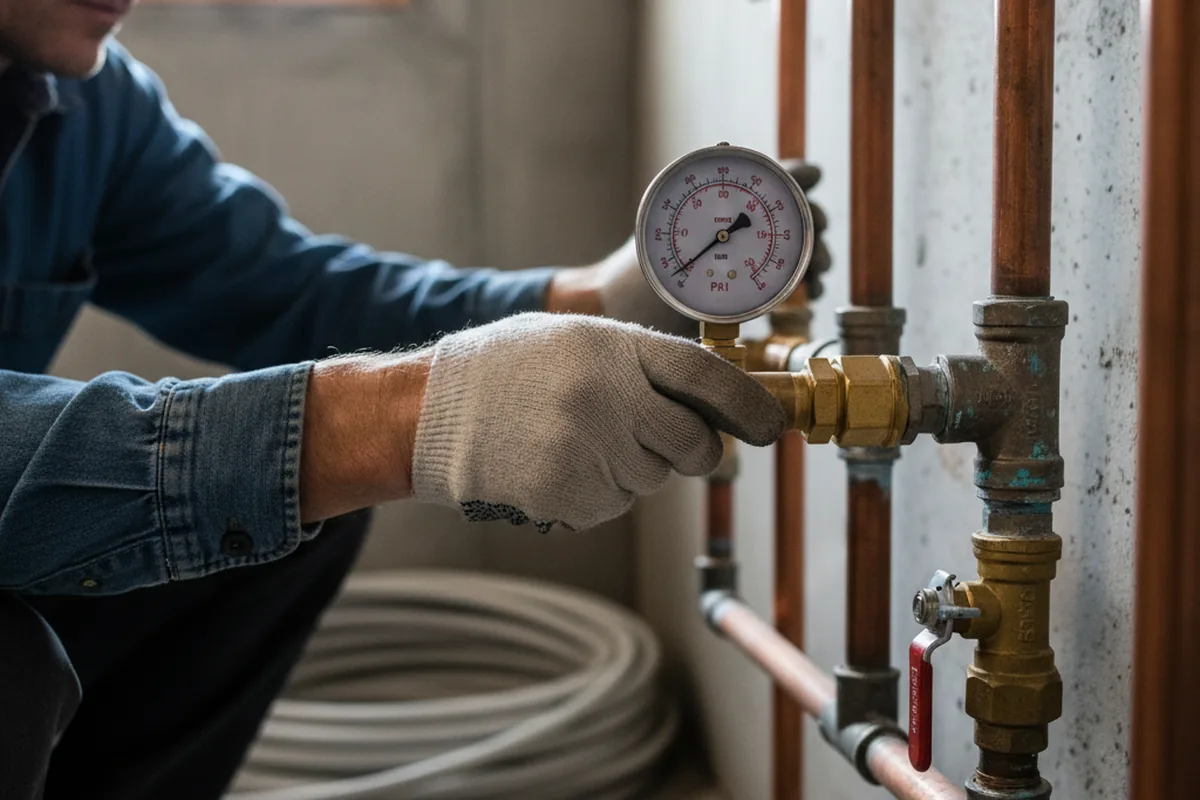 Pressure testing a repaired line during Water Line Repair in Margarettsville